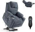 Electric Lift Recliner Chair, Overstuffed Zero-Gravity Recliner with Assisted Standing, Extra Wide Sofa with 8-Point Vibration Massage & Lumbar Heating, Medium-Soft, Blue