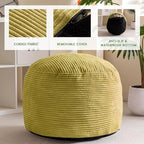 HIGOGOGO Round Stuffed Pouf Ottoman, Corduroy Poufs with Foam Chunk Filling, Furry and Fluffy Pouf Foot Stool Storage Ottoman, 26 X 18 Floor Poufs Foot Rest for Living Room, Green