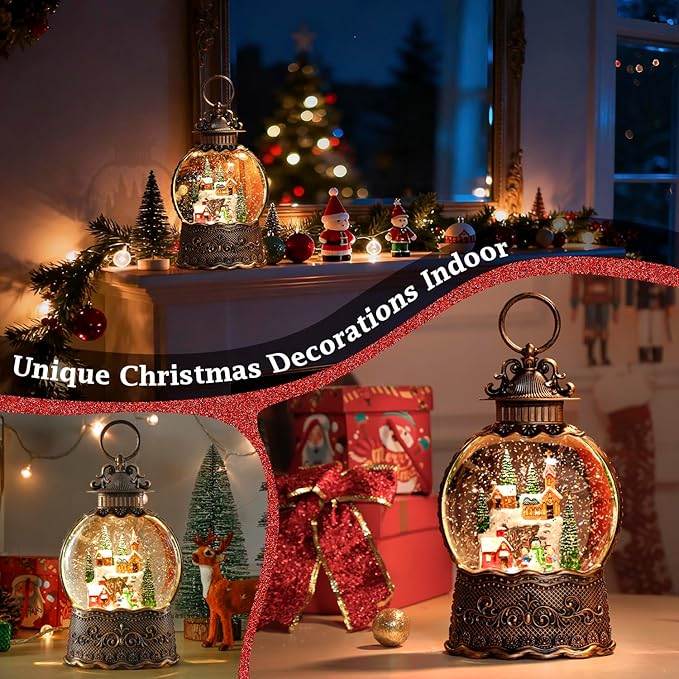 Christmas Snow Globe, Christmas Lantern Room Decor for Indoor Use, USB-Powered/Battery-Operated Glowing Water Lantern, Ideal for Holiday Decorations and Gift Giving