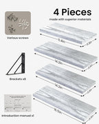 BAYKA Wall Shelves for Bedroom Decor, Floating Shelves for Living Room Kitchen Storage, Wall Mounted Rustic Wood Floating Shelves for Kids Books, Corner Shelf for Bathroom(Gray White，Set of 4)