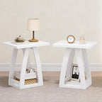 End Tables Living Room, Side Table Beside Sofa, Nightstand for Bedroom, Couch Side Table with Shelf, Modern End Table for Living Room, White End Table Set of 2