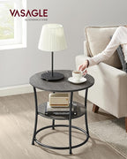 VASAGLE 21.7-Inch Round Side Table, 2-Tier End Table, Nightstand with Steel Frame, Spacious Top, for Small Spaces, Living Room, Bedroom, Misty Gray and Ink Black ULET056G68