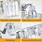 4-Light Modern Bathroom Light Fixture Chrome Vanity Lights Over Mirror Wall Sconce Lighting with K9 Crystal Shades Bathroom Wall Lamp E26 Base for Bedroom, Living Room, Hallway, Cabinet