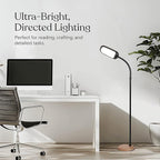 Brightech Litespan Slim LED Floor Lamp - Modern Reading Light Over Chair for Living Rooms & Offices, Tall With Adjustable Gooseneck, Crafts Work Light, Dimmable Standing for Bedroom - Wood