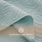 Exclusivo Mezcla Twin Quilt Bedding Set, Lightweight Aqua Blue Quilts Twin Size for All Seasons, Soft Microfiber Bedspreads Coverlets Bed Cover with Leaf Pattern, 2 Piece