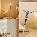 ACHIBANG 10" Metal Crucifix Wall Cross – Modern Catholic Silver Jesus Cross for Wall Decor, Christian Symbol of Faith