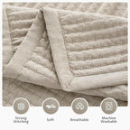 Kasentex WX1804-CML Quilt Mini Set-Stone Washed-Super Soft Bedspread-Light Weight-White Down Alternative Microfiber Fill-Machine Washable-Solid Colors, Twin + 2 Shams, Camel