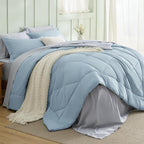 Bedsure Twin Comforter Set - 5 Pieces Reversible Sky Blue Bedding, Twin Size Bed Set for All Seasons, Bed in a Bag with Down Alternative Comforter, Sheets, Pillowcase & Sham