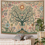 Lunerfex Chakra Tree Wall Tapestry - Celestial Sun & Floral Wall Hanging for Bedroom and Living Room - Boho Spiritual Decor Tapestries 48"x36"