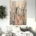 Ambesonne Jazz Music Tapestry, Singer Double-Bass Player in a Street of New York Urban Lifestyle Image, Fabric Wall Hanging Decor for Bedroom Living Room Dorm, 30" X 45", Brown Beige