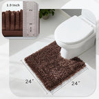 Yimobra Toilet Rugs U Shaped Washable, Extra Thick Soft Absorbent Chenille Contour Bathroom Rugs for Toilet 24x24 Inch, Quick Dry Non Slip Toilet Mat for Bath Floor, Brown
