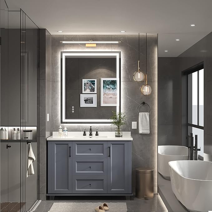 30x36 Inch Led Mirror for Bathroom with Front Light and Backlit, Bathroom Mirror with Led Lights, Vanity Mirror with Lights for Wall, Anti-Fog, Dimmable, Memory Function, Tempered Glass