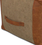 SIMPLIHOME Atkinson Boho Square Pouf in Tan Genuine Leather for the Living Room, Bedroom and Kids Room