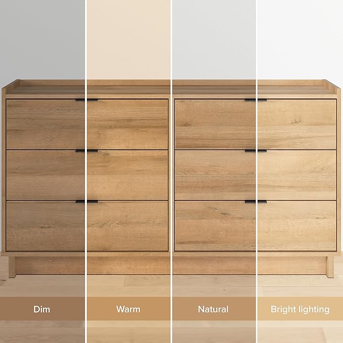 Prepac Simply Modern 6-Drawer Double Dresser for Bedroom, Chest of Drawers, Modern Bedroom Furniture, 52.5” Wide x 16” deep x 29.5” Tall, Oak