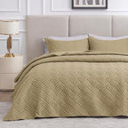 Love's cabin Quilts for Full Bed Camel Bedspreads Bedding Set - Lightweight Bedspread Comforter - Wave Pattern Bedding Coverlet for All Season - 3 Pieces (1 Quilt, 2 Pillow Shams)
