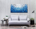 MyArton Large Textured Blue Flowers Canvas Wall Art Hand Painted Modern Decoration Oil Painting Picture Framed Ready to Hang 60x30inch