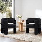 COLAMY Modern Velvet Accent Chairs Set of 2, Upholstered Barrel Chairs, Comfy Side Arm Chairs with 3 Legs for Living Room, Bedroom, Reading, Black