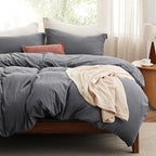 Bedsure Duvet Cover King Size with Fitted Sheet - 4 Pieces Prewashed Cotton-Like Extra Soft Bedding Set, Includes 1 Duvet Cover 104x90 Inches, 2 Pillow Shams, 1 Fitted Sheet, Dark Grey