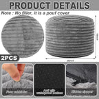 2 Pcs 26 x 18 Inch Unstuffed Pouf Cover Ottoman Foot Rest - No Filler, Faux Rabbit Fur Foot Stool Floor Bean Bag Floor Chair Storage for Living Room Bedroom Home Decor(Gray)