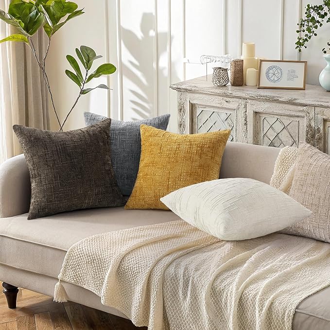 decorUhome Spring Dark Brown Chenille Euro Sham Throw Pillow Covers 22x22 Set of 2 Textured Soft Cozy Slubby Couch Pillow Covers Modern Farmhouse Boho Decorative Pillow Cases for Bed Sofa Living Room