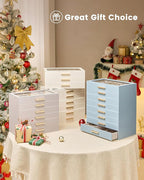 Lolalet Jewelry Box Organizer, 4-Layer Jewelry Organizers and Storage Case with Glass Lid, Ring Earring Bracelet Necklace Holder Organizer, Birthday Valentine Gifts for Women Girls -4Layer, HazeBlue