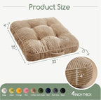 Washable Floor Pillow Cushion for Adults, Meditation Cushion Pillow, Large Square Floor Sitting, Removable Tufted Corduroy Cover, for Tatami Living Room or Yoga, 22x22 Inch, 2Pack, Machine Washable