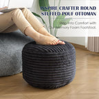Round Pouf Ottoman,Corduroy Poufs with Memory Foam Filling for Foot Rest,Soft Footstool for Living Room,20"x 17",Dark Grey