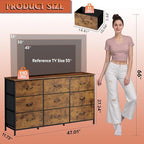 WLIVE 47''W Dresser for Bedroom, Dresser TV Stand for 45, 50, 55 inch TV, Wide Chest of Drawers with 9 Drawer, Large Entertainment Center, Fabric Dressers with Wood Top for Living Room, Rustic Brown