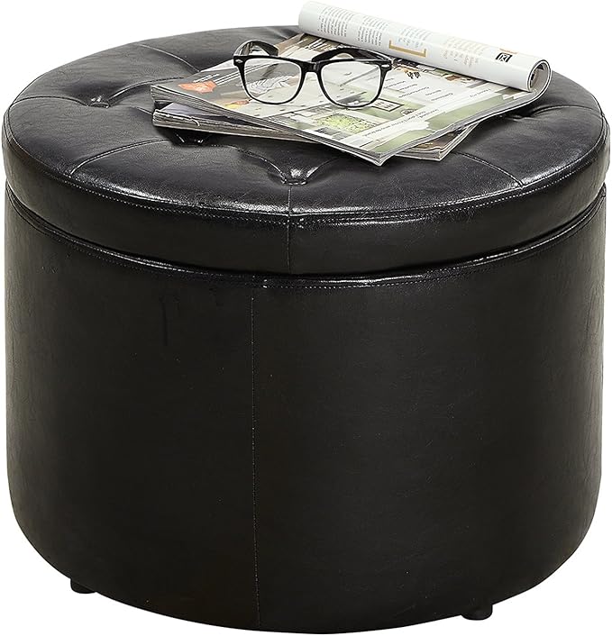 Convenience Concepts Designs4Comfort Round Shoe Ottoman, Black