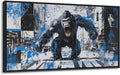 JEAWA Canvas Framed Wall Art, Large 24x48 IN Angry Gorilla Abstract City Street Graffiti Pop Paintings Black and White Modern Picture for Living Room Bedroom Men Teenage Study Home Office Decor