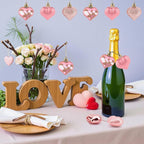 Valentines Day Heart Ornaments, 24Pcs Hanging Heart Ornaments, Glitter Rose Gold Heart-Shaped Baubles for Outdoor Wedding Anniversary Mother's Day Romantic Galentines Valentines Day Party Decoration