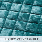 RECYCO Luxury Velvet Quilt Set Full Queen Size, Lightweight Velvet Comforter Set, Oversized Bedspread Coverlet Quilted Bedding Set, with 2 Matching Pillow Shams, for All Season, Teal