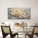 Canvas Art Wall Decor Print Silver White Flowers Wall Art For Living Room Picture Modern Landscape Painting Home Wall Decor 24" X 48"Bedroom Office Artwork
