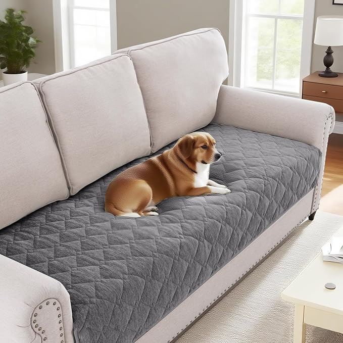 H.VERSAILTEX Couch Cover Chenille Pet Fuzzy Sofa Covers for 3 Cushion Couch Anti Slip Washable Sofa Slipcovers with Strap Soft Couch Protector Cover for Dogs Cats Kids(36" x 82", Light Grey)