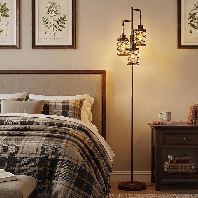 Oneach 70" Industrial Floor Lamp, Stepless Dimmable Standing Lamp with 3 Bulbs, Farmhouse Corner Standing Tree Lamp for Living Room, Tall Lamps for Bedroom, Office, Study Room, Dining Room