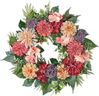 24-Inch Spring Wreath for Front Door with Hydrangeas Dahlias Daisy Silk Flowers and Berry Greenery for All Seasons Indoor Outdoor Wedding Farmhouse Porch Wall Living Room Home Wedding Decor