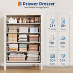 IDEALHOUSE Dresser for Bedroom with 5 Drawers, White Chest of Drawers with Storage, Tall Nightstand with Metal Handles, Side End Table, Accent Storage Cabinet for Living Room, Entryway