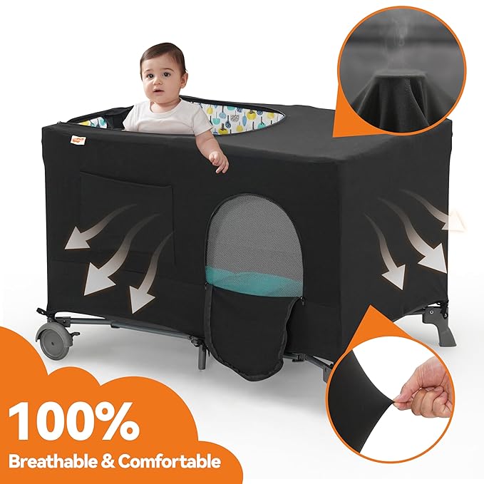 Pamo Babe Blackout Cover for Pack and Play - Baby Playard Cover, Breathable Netting for Indoor or Outdoor Tent