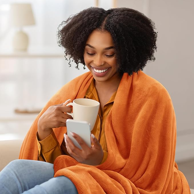 Utopia Bedding Fleece Blanket King Size Burnt Orange 300GSM Luxury Fuzzy Soft Anti-Static Microfiber Bed Blanket (90x102 Inch)