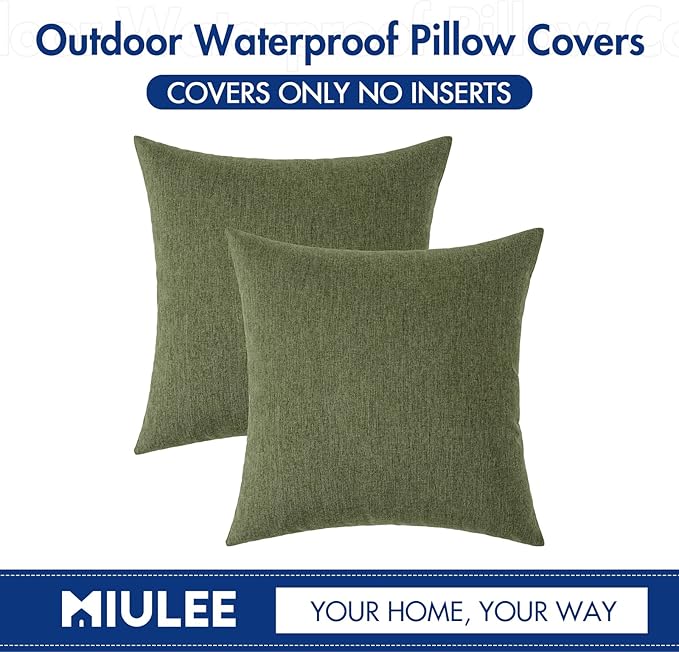 MIULEE Pack of 2 Decorative Outdoor Solid Waterproof Throw Pillow Covers Christmas Faux Linen Garden Farmhouse Cushion Cases for Patio Tent Balcony Couch Sofa 16x16 Inch Dark Green