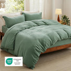 Bedsure Duvet Cover Full Size with Fitted Sheet - 4 Pieces Prewashed Cotton-Like Polyester Extra Soft Bedding Set, Includes 1 Duvet Cover 80x90 Inches, 2 Pillow Shams, 1 Fitted Sheet, Sage Green