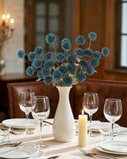 DuHouse 6pcs Artificial Flowers Faux Silk Pompon Mum,Silk Small Mini Chrysanthemum Ball with Stems for DIY Bouquets Centerpieces Vase Home Table Kitchen Decorations(Peacock Blue)