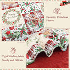 Exclusivo Mezcla Reversible Christmas Quilts Queen Size, Red Bedspread Lightweight Coverlet Winter Patchwork Quilt Bedding Set with Printed Reindeer Wreaths Pattern (1 Quilt, 2 Pillow Shams)