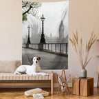 Ambesonne London Tapestry, Big Ben View from the Street Palace of Westminster Touristic Britain, Fabric Wall Hanging Decor for Bedroom Living Room Dorm, 23" X 28", Off White Brown