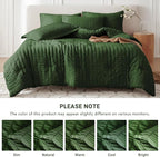 MUXHOMO 7 Pieces King Comforter Set, Seersucker Bed in a Bag King Size, All Season Luxury Bedding Set with Comforter, Flat Sheet, Fitted Sheet, Pillowcases & Shams, Dark Green