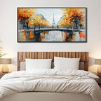 KLAKLA Black and White Canvas Wall Art for Living Room Bedroom Bathroom Orange Paris Theme Room Decor Oil Painting Print Tower Eiffel Painting for Wall Decor 24x48 Inches