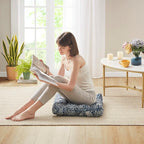 Codi Meditation Floor Pillow, Square Pillows Seating for Adults and Kids, Boho Cushion for Yoga Living Room Tatami Sitting, Memory Foam Added, 22x22 Inch, Indigo Elephant