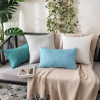 MIULEE Pack of 2 Decorative Outdoor Solid Waterproof Throw Pillow Covers Faux Linen Garden Farmhouse Coastal Cushion Cases for Summer Patio Tent Balcony Couch Sofa 20x12 Inch Blue Gray