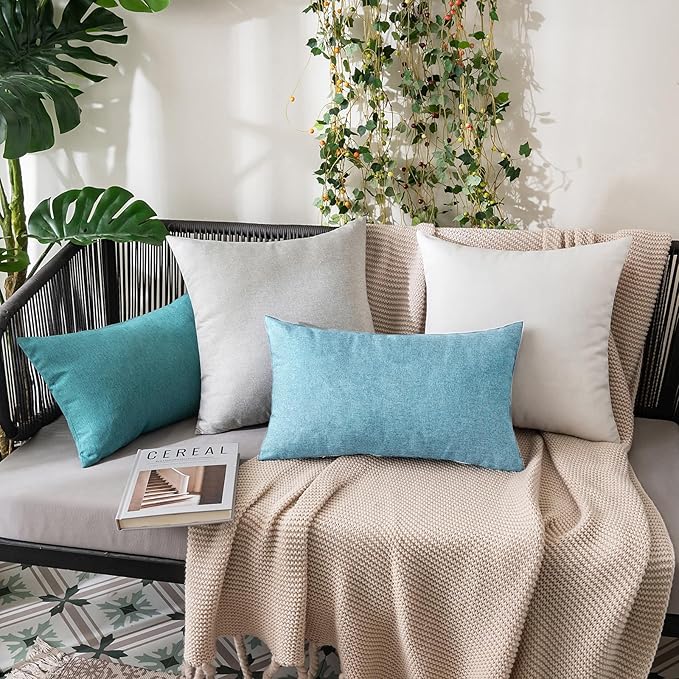 MIULEE Pack of 2 Decorative Outdoor Solid Waterproof Throw Pillow Covers Faux Linen Garden Farmhouse Coastal Cushion Cases for Summer Patio Tent Balcony Couch Sofa 20x12 Inch Blue Gray