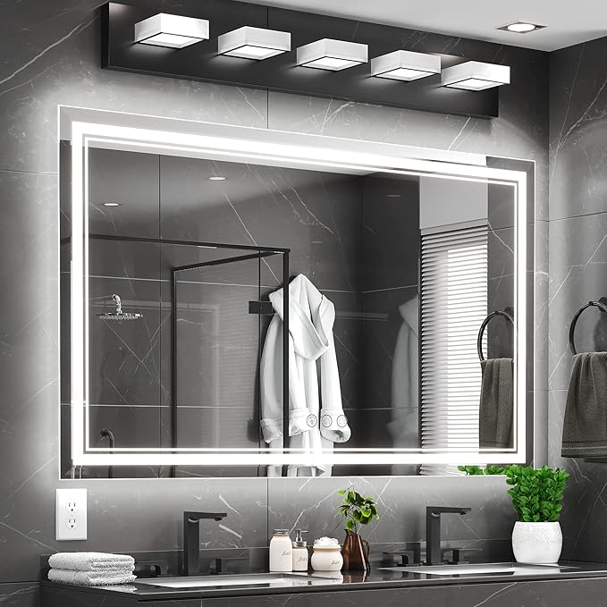60x36 Inch Led Mirror for Bathroom with Front Light and Backlit, Bathroom Mirror with Led Lights, Vanity Mirror with Lights for Wall, Anti-Fog, Dimmable, Memory Function, Tempered Glass